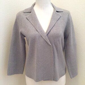 Elegant Silver Metallic Open Front Knit Jacket/Coatigan from Chico's